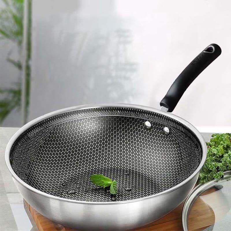 苏泊尔(SUPOR)x晶盾不锈钢炒锅家用炒菜锅蜂窝晶纹抗粘少烟燃气电磁炉通用锅具 [30cm玻璃盖]图片