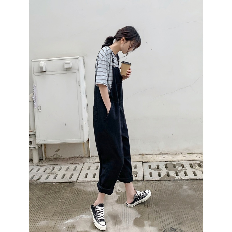vintage背带裤女韩版宽松学生直筒百搭显瘦学院风减龄连体阔腿裤麦瑞思(MAR PAIRS)