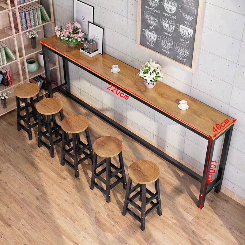 晋舰家用吧台奶茶店高脚桌商业长条桌酒吧台桌椅组合220*40*100+5凳高清大图