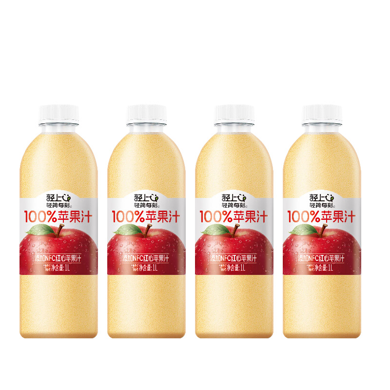 轻上苹果汁1L*4瓶清甜爽口大容量好喝无负担113136