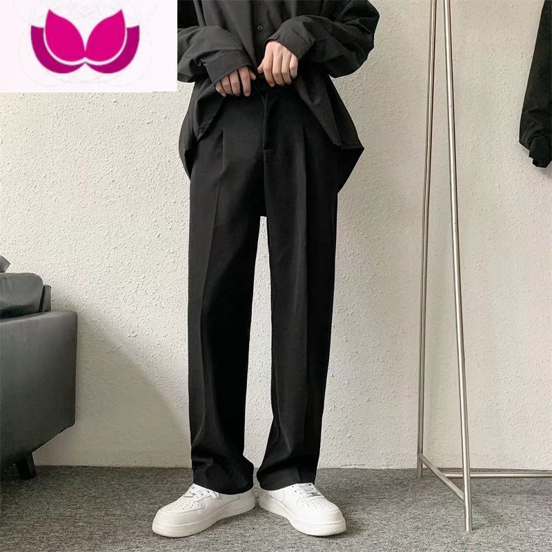 七斓日系咖色西装裤男ins韩风坠感阔腿裤直筒宽松百搭垂感拖地小西裤