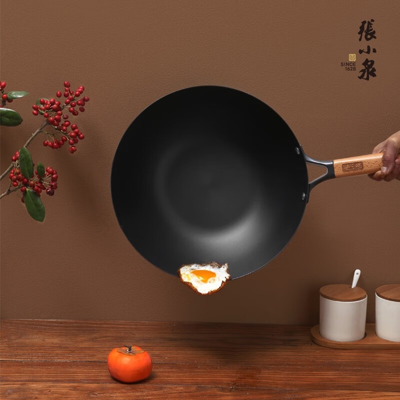 张小泉炒锅 锅具 无涂层锅具真不锈精铁炒锅燃气专用炒菜锅 铁锅 C31780100古法精旋铁锅 32cm高清大图