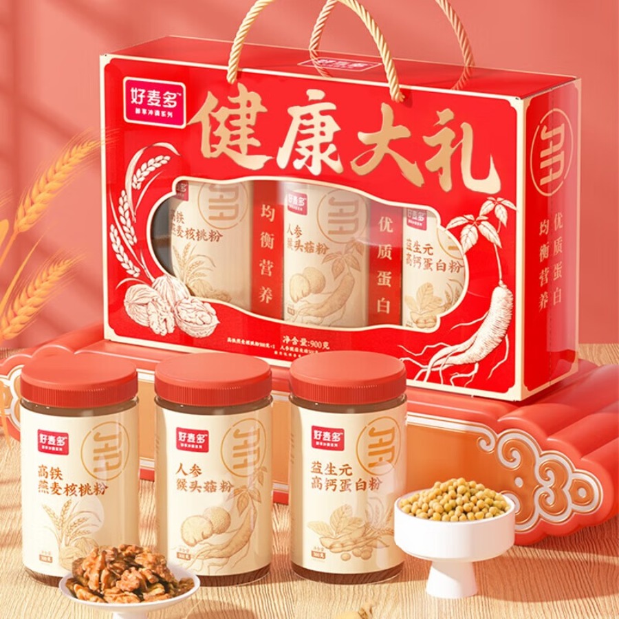 好麦多 冲饮谷物燕麦人参猴头菇蛋白粉健康礼盒900g高清大图