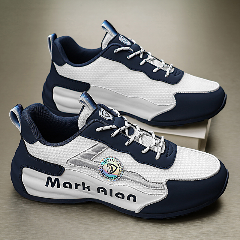 白水母 男士轻便板鞋 透气网面 鞋底减震 高弹力舒适 轻量设计 白色百搭板鞋高清大图