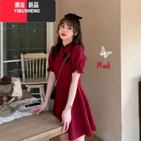 YIBUSHENG红色设计感盘扣裙子2022款改良旗袍复古收腰显瘦茶歇法式连衣0 2XL125-140斤 红色