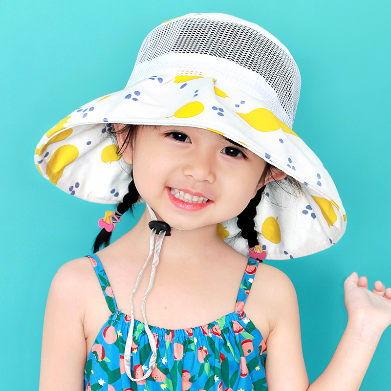 儿童防晒帽遮阳帽夏季大檐渔夫帽网眼太阳帽公主帽女童宝宝帽子潮 白色 头围48-52cm 2.5岁 均码