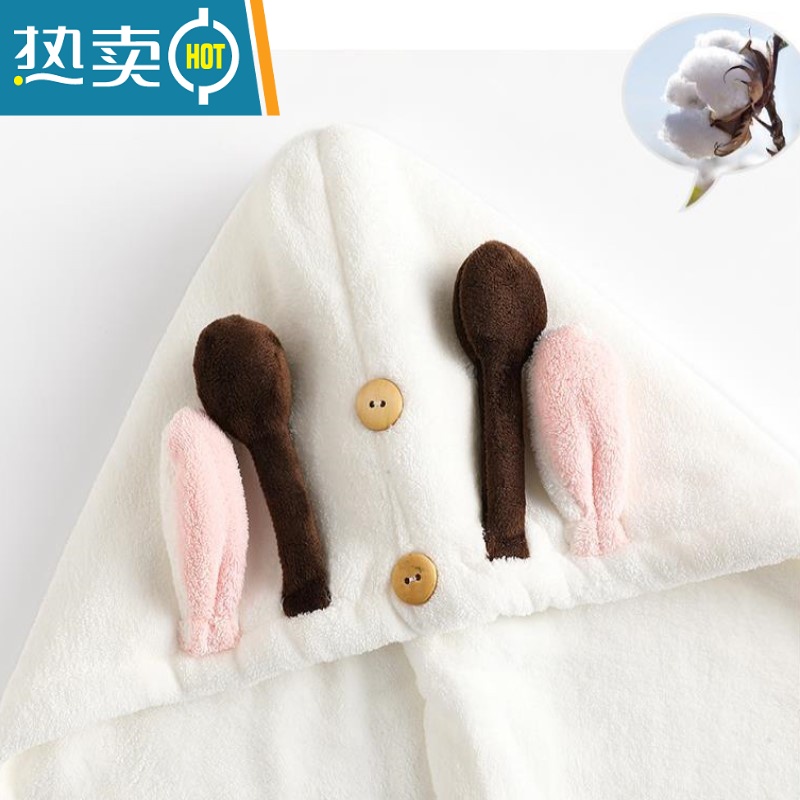 敬平干发帽吸水速干加厚2021新款双层可爱洗头包头发毛巾浴帽女孩 姜黄色高清大图