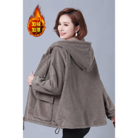 迪鲁奥(DILUAO)40岁50岁妈妈穿的衣服保暖灯芯绒外套女2021新款秋冬季宽松大码洋气风衣夹克衫