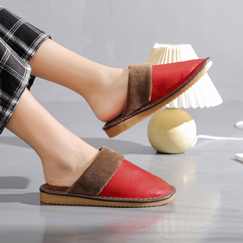 头层牛皮拖鞋女秋冬季居家室内防水真皮拖鞋男厚底防滑毛绒保暖情侣