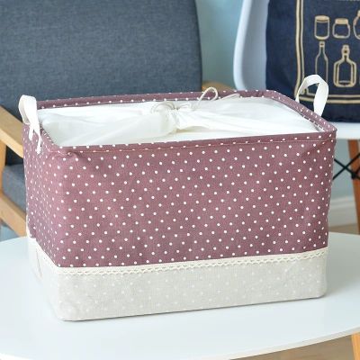 束口紫点拼接463228简约棉麻布艺收纳盒黑白可水洗可折叠杂物收纳篮