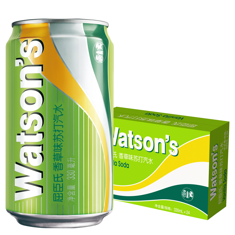 屈臣氏(Watsons)香草味苏打汽水 330ml*24罐 整箱装