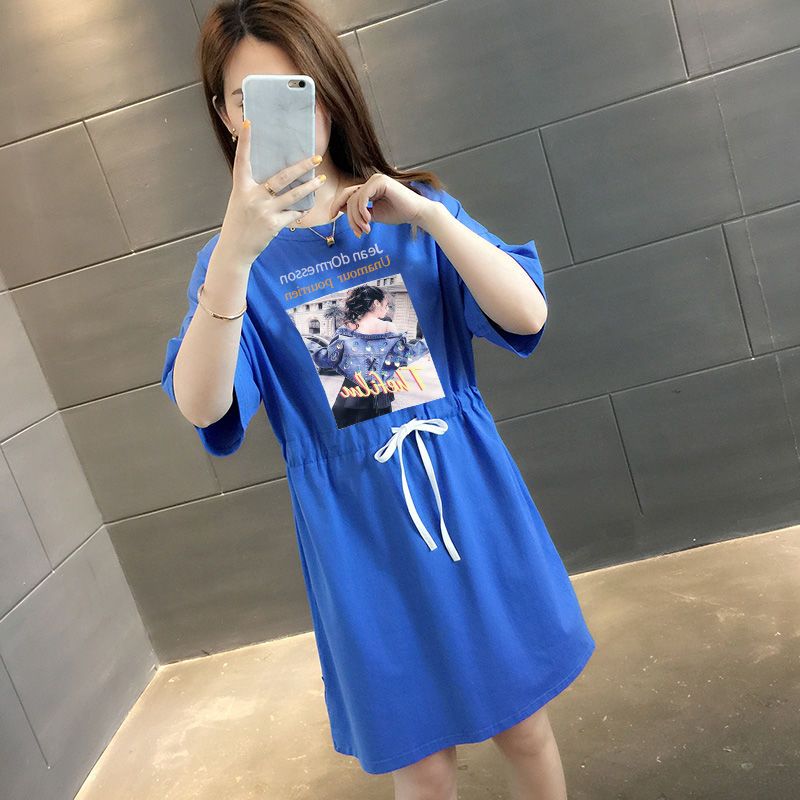 莆兮思puxisi 牛油果绿连衣裙女夏胖mm200斤韩版大码宽松显瘦短袖T恤中长款裙子