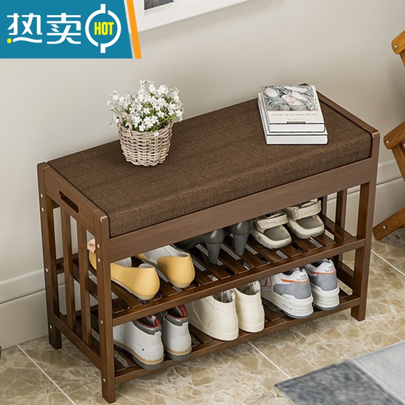 敬平楠竹换鞋凳鞋架简易多层家用鞋柜一体收纳门口可坐入户实木储物凳收纳凳高清大图