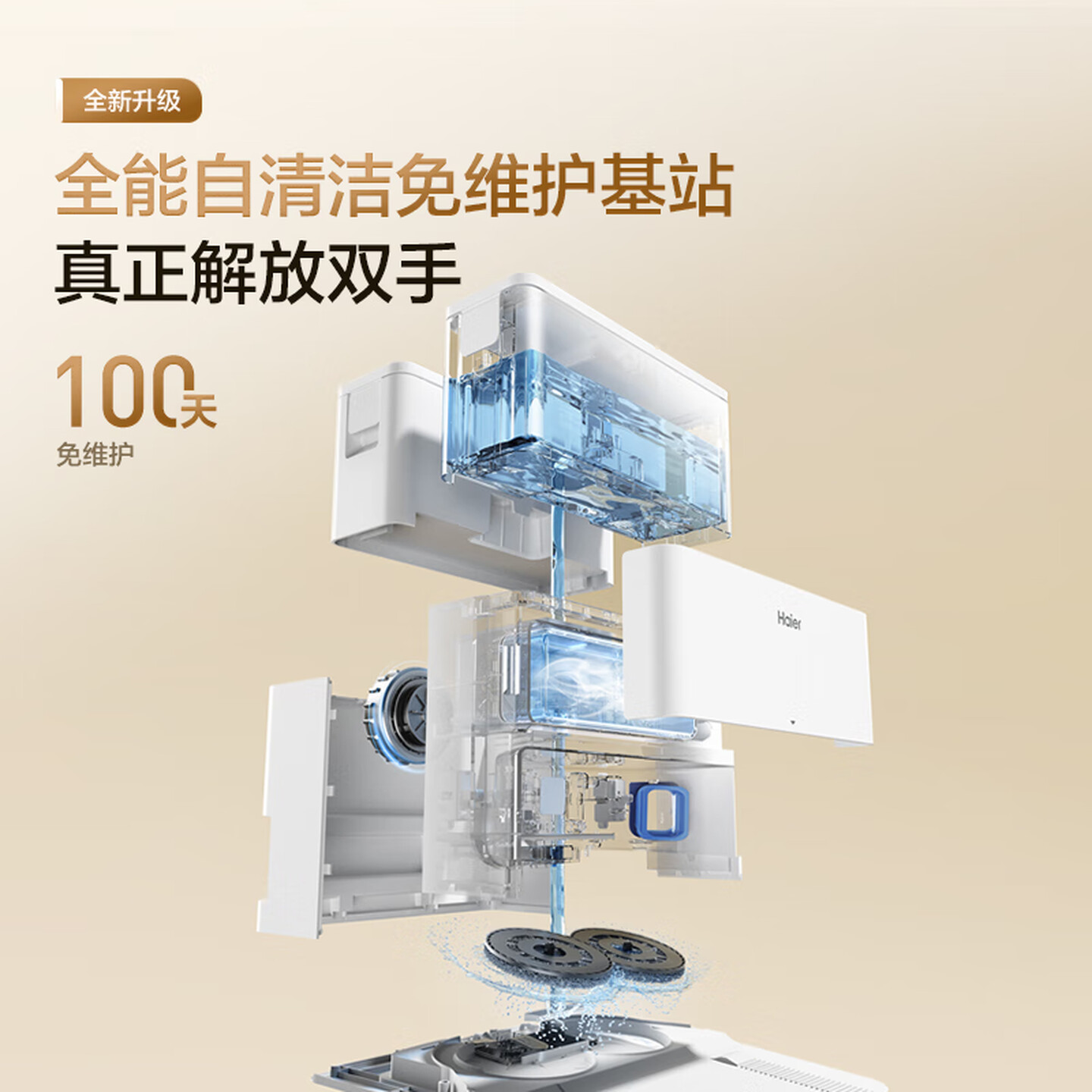 海尔(Haier)扫地机器人擦地拖地扫拖一体洗地机吸尘器[LDS激光导航 自动集尘 全链除菌]RHSW-T30U1水箱版高清大图