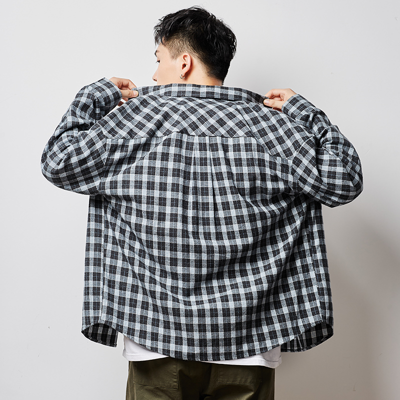 200元3件还可叠券唐狮格子衬衫男长袖韩版潮流帅气格子衫休闲百搭宽松