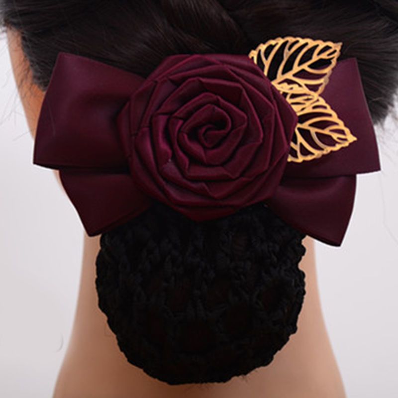 头花网兜发夹头饰发套女职业韩版发卡空姐盘发细网成人护士发网红色1