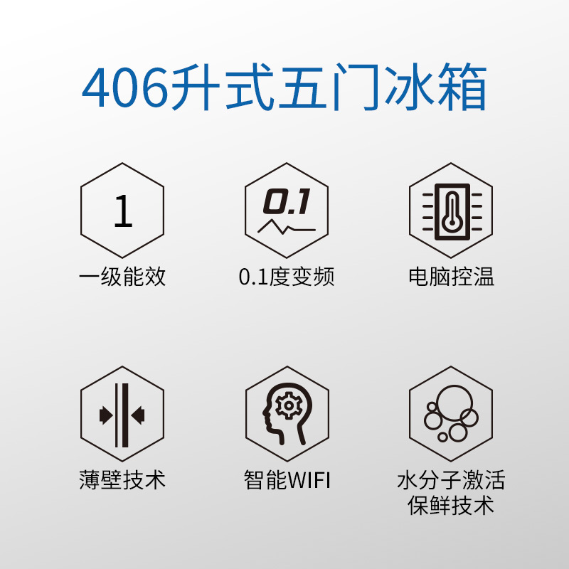 美菱(MELING) BCD-406WUP9B 406升法式多门冰箱 变频无霜 玻璃面板 智能WIFI(星河银)