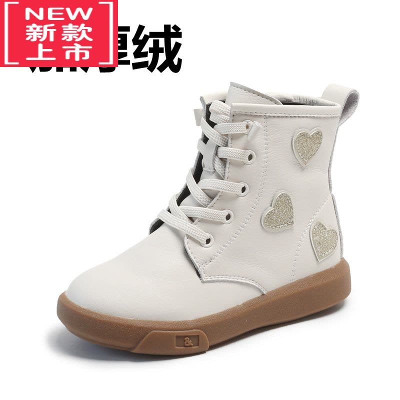 可莉允女童马丁靴爱心亮片儿童短靴加绒棉靴2022冬新款保暖雪地棉图片