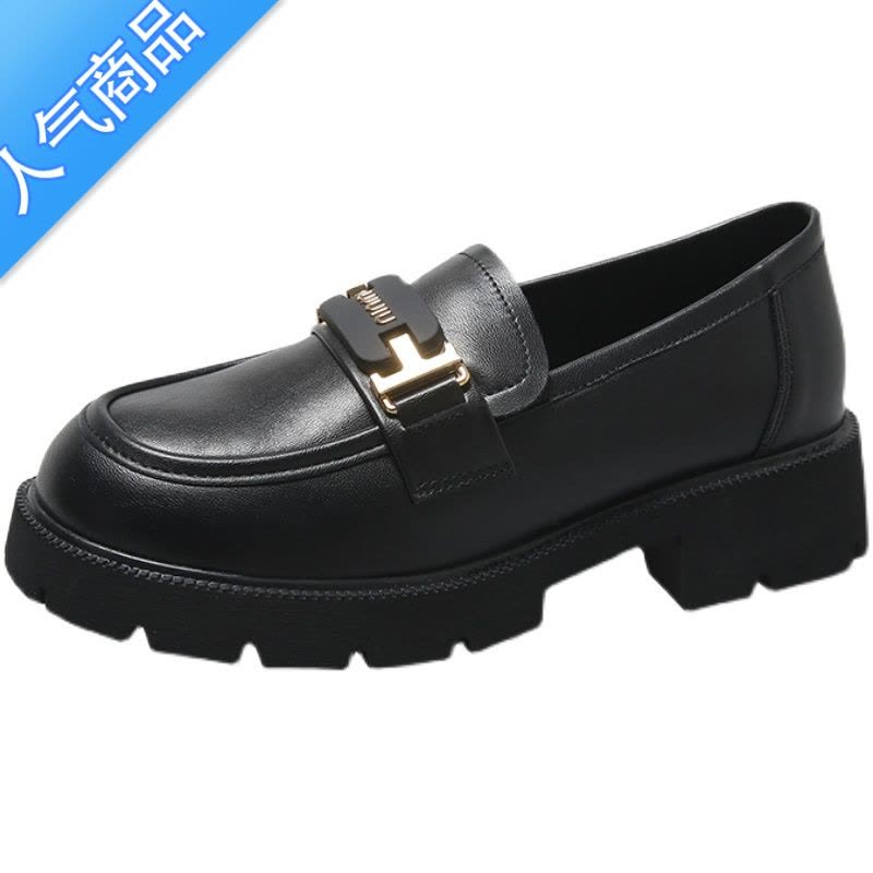 SUNTEK英伦风小皮鞋女2023新款夏天百搭黑色乐福鞋女圆头春秋季时尚单鞋图片