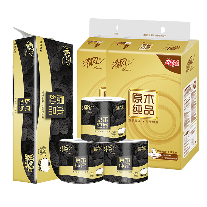 清风 纸品组合3(抽纸3层110抽2提8包装+卷纸4层110克/卷*12)