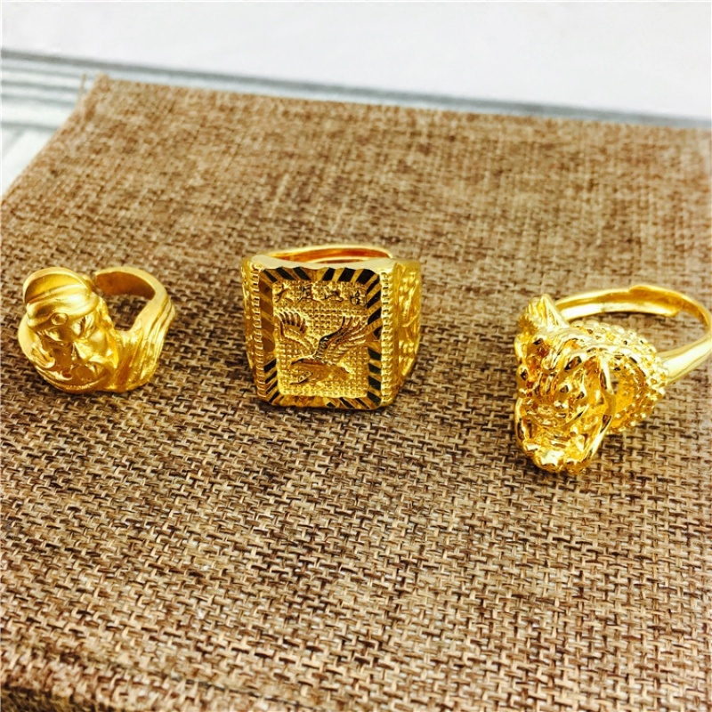 金开口貔貅关公指环镀黄金龙头男士沙金戒指可节久不色送女朋友老婆生日礼物送女朋友七夕情人节礼物