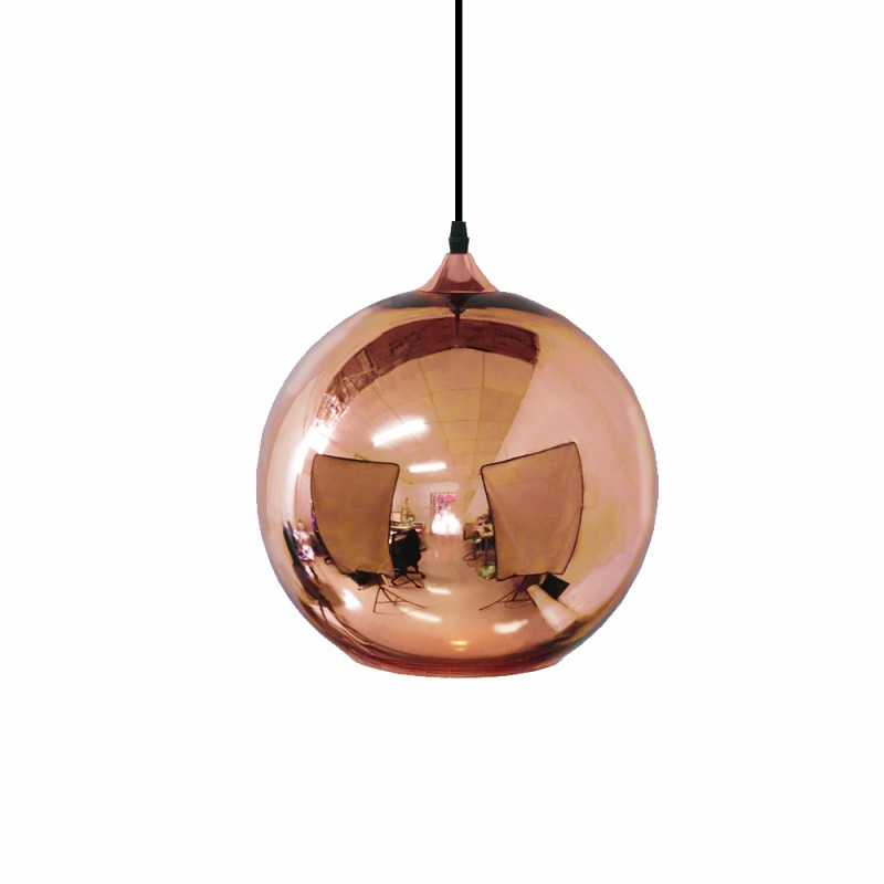 镜面玻璃球现代简约闪电客电镀圆形单头餐厅楼梯金色玻璃吊灯