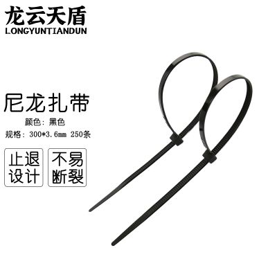 龙云天盾自锁式尼龙扎带束线带理线带绑扎线电脑理线带固定捆扎带3.6*300mm黑色250条