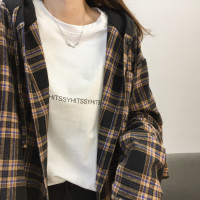 艳如飞连帽格子长袖衬衫女2021秋季韩版宽松慵懒显瘦中长款衬衣休闲外套衬衫