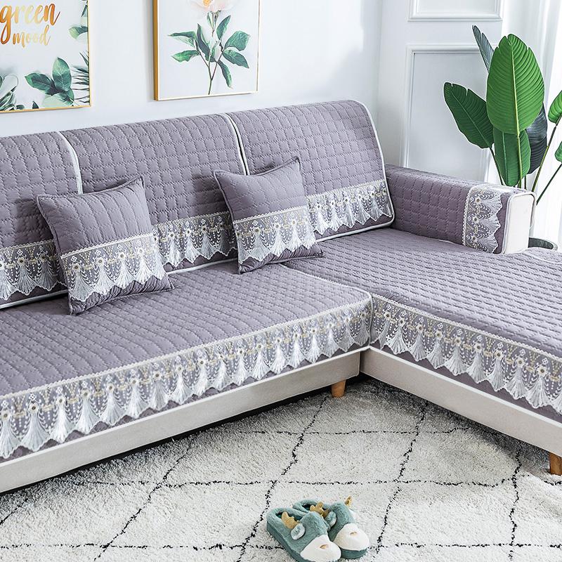 家柏饰(CORATED)四季通用防滑沙发垫坐垫子布艺全包萬能沙发套罩沙发盖布沙发巾 澜亭蓝灰 110*110cm高清大图