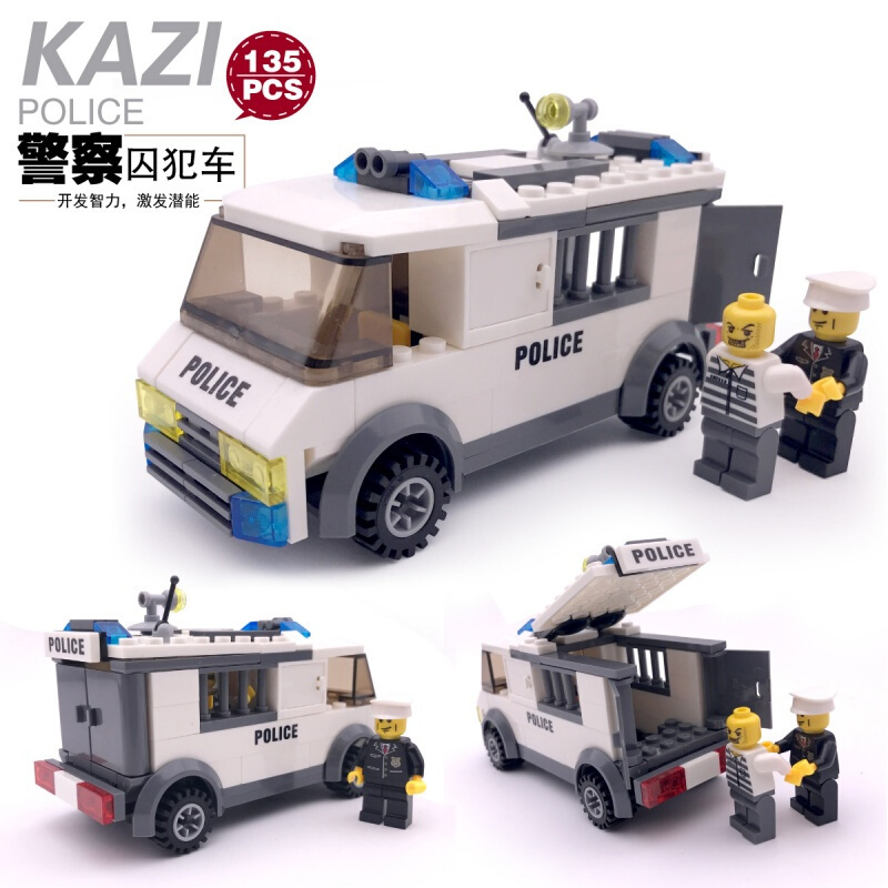 开智6730城市警察囚犯押送车儿童益智组拼装积木兼容乐高人仔玩具6岁以上塑料拼插玩具100-200块