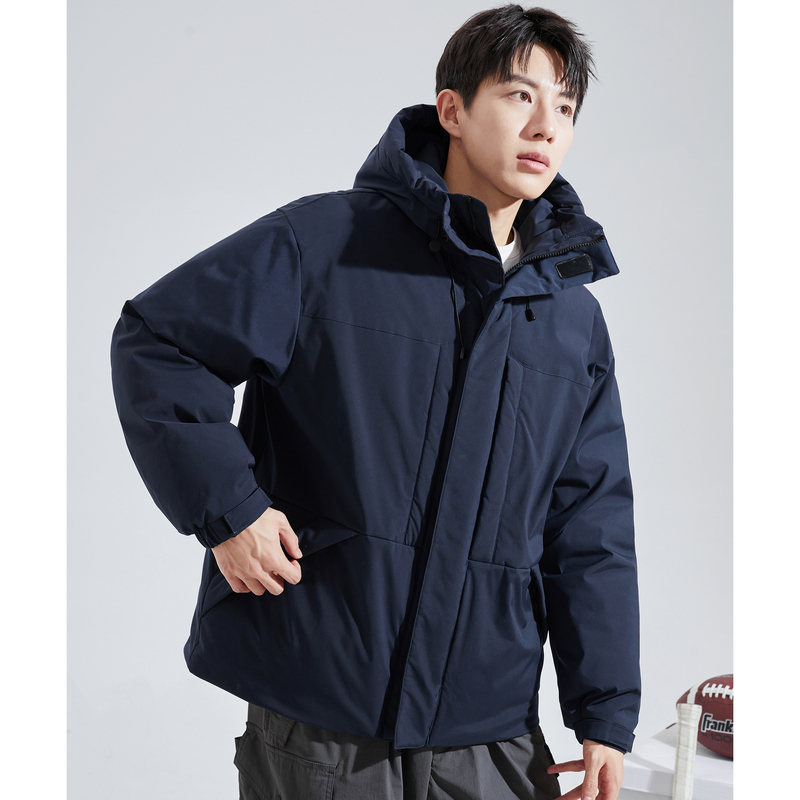 唐狮2024冬季新款男工装连帽短款羽绒服潮牌加厚保暖外套（防水）_425175 M 深海蓝