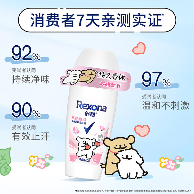 舒耐女士爽身香体止汗走珠液粉樱甜香50g 长效干爽净味高清大图