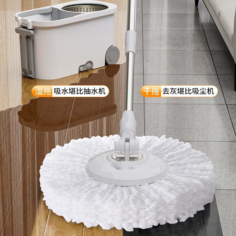 丽佳邦 加大滚轮双驱动甩干拖布家用一拖净免手洗替换头懒人旋转拖把 灰白-旋转拖把套装[含4布]高清大图