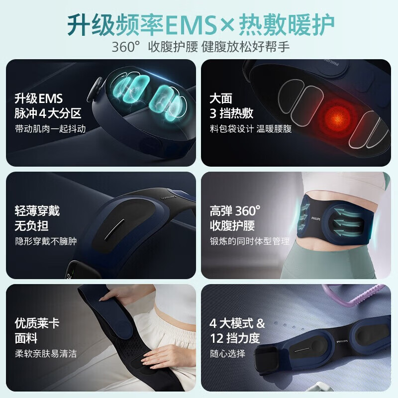 飞利浦腰部按摩器健腹腰带 热敷按摩器懒人腰腹健身仪收腹护腰塑腰父亲节礼物PPM3304B [健腹护腰]高清大图