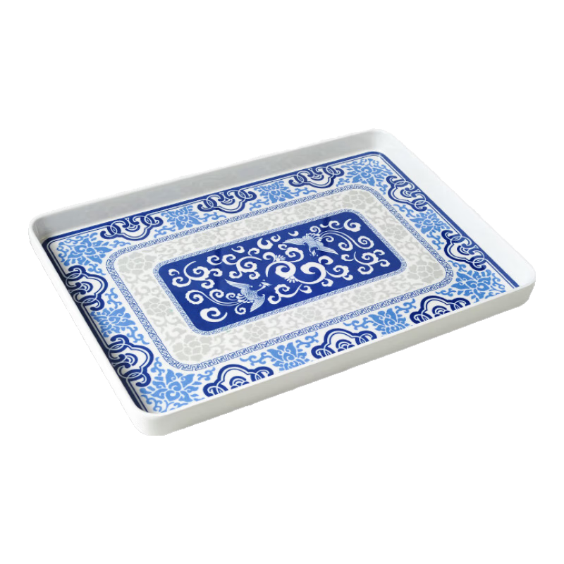 五和(WUHE)青韵密胺碗餐具创意汤勺菜盘家用组合碗碟盘子汤盘托盘 青韵直角托盘QY-4036高清大图