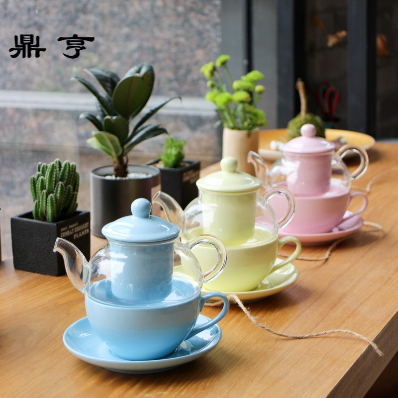 鼎亨小清新英式子母壶单人茶具一壶一杯一碟办公室玻璃小花茶壶泡