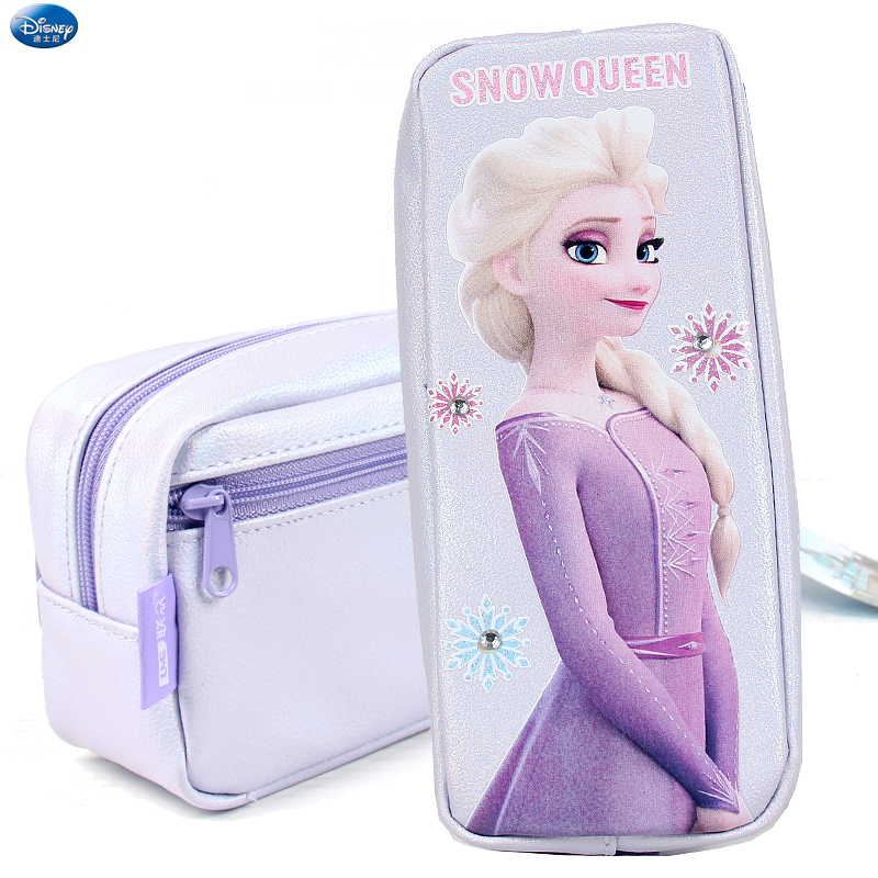 迪士尼笔袋冰雪奇缘艾莎2d平面小学生铅笔文具盒儿童女大容量防水视频