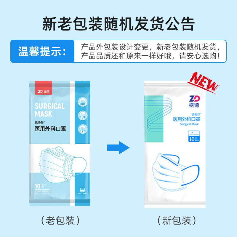 振德(ZHENDE)一次性医用外科口罩 成人透气防晒三层防护病菌飞沫防尘防花粉过敏舒适透气防口罩 10只/袋