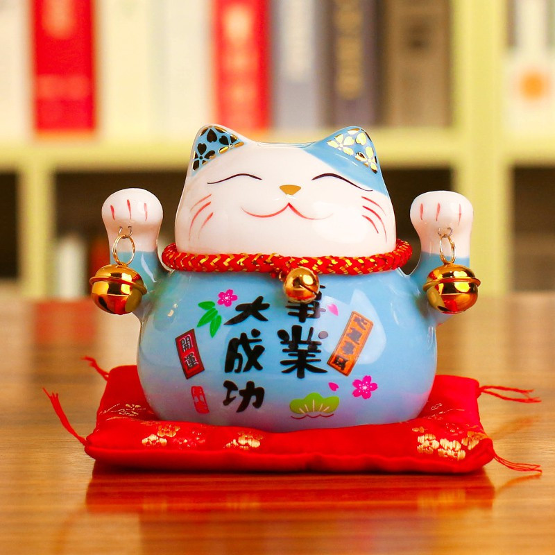 陶瓷猫摆件小号陶瓷存钱储蓄罐家居创意店铺开业礼品生日 三维工匠 4.5寸财运亨通(橙色)猫
