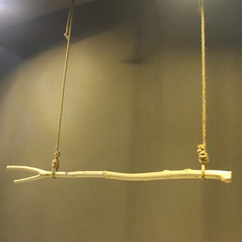 三维工匠服装店树枝展示架男女简约橱窗上墙吊顶悬挂实木棍晾衣架麻绳吊挂晾晒架 三维 原木色带叉杆1.8米送5米麻绳+螺丝