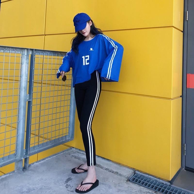 社会女衣服套装秋2018新款嘻哈少女防晒T恤+高腰条纹九分铅笔裤女