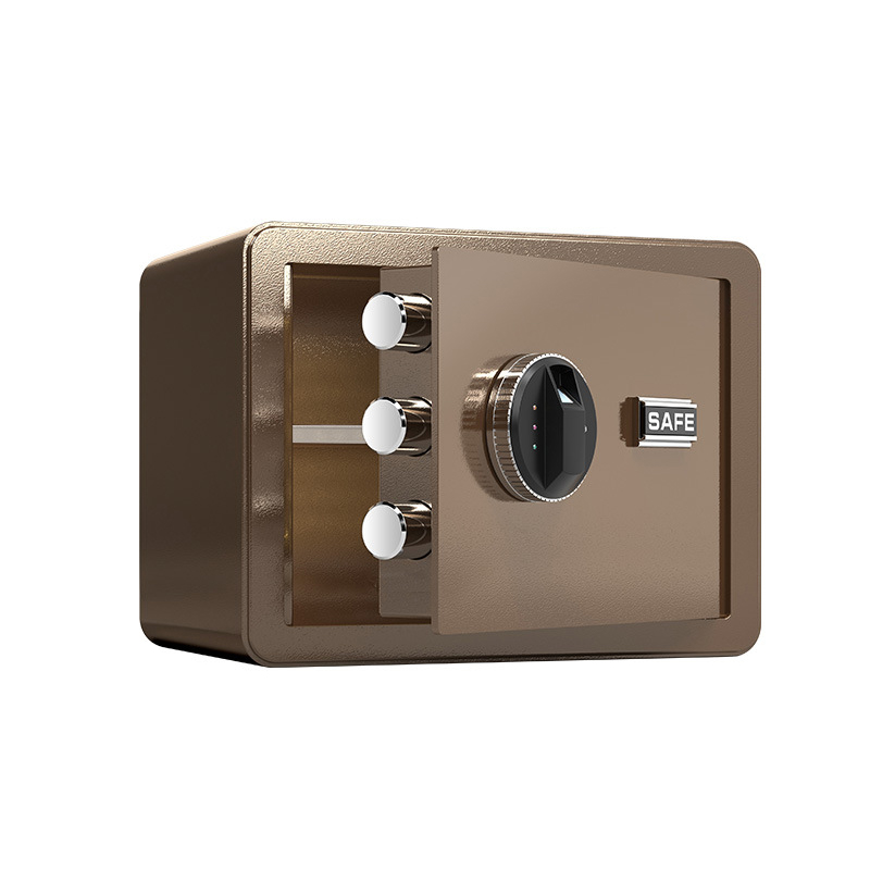 臻远 ZY40618096 小型保险柜密码保险箱全钢防盗保管箱 30cm咖色指纹密码款高清大图