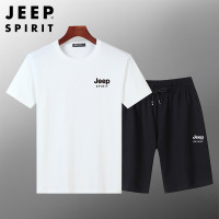 JEEPSPIRIT夏季运动套装男士透气宽松T恤短袖短裤两件套90106157 XL 白色