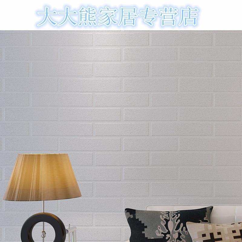 凹凸立体中式仿砖砖纹墙纸纯白色服装店壁纸客厅电视背景砖块