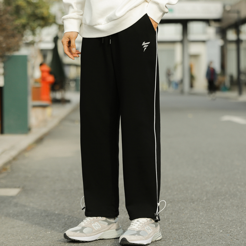 【1.5折价68元】唐狮秋季新款运动裤男士简约阔腿裤卫裤宽松休闲裤子男潮牌 黑色 XL