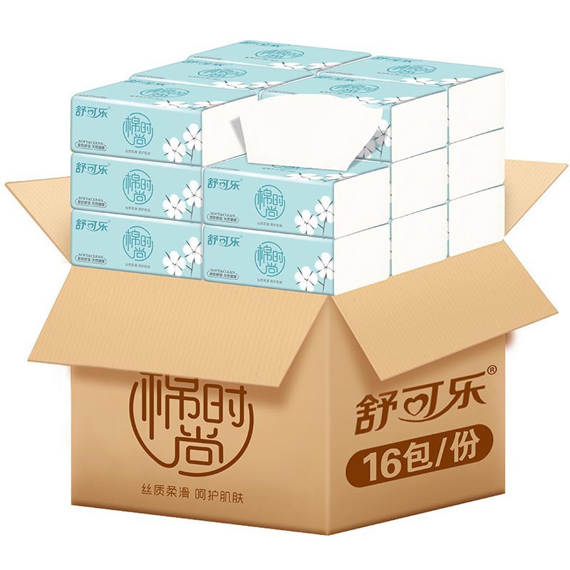 [16包]舒可乐抽纸4层加厚原生木浆 整箱批发家庭装实惠装 家用餐巾纸抽取式面巾纸母婴适用柔韧4层加厚原生木浆