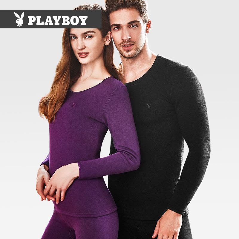 花花公子保暖内衣男士女士加绒加厚秋冬圆领保暖套装圆领打底内衣贴身暖绒图片