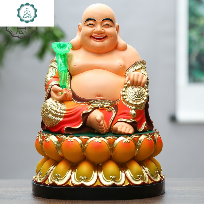 寺庙树脂佛像七彩弥勒佛供奉开心笑佛乐佛家用大肚弥勒佛封后19寸43厘米