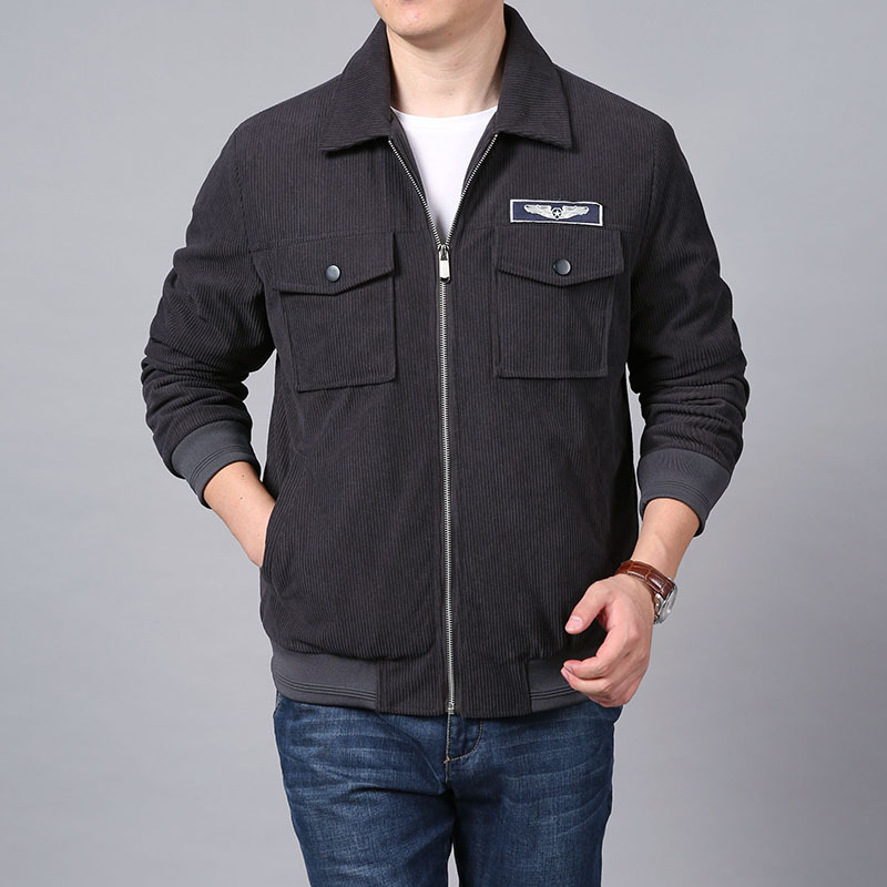 吉普盾jpdun男士夹克秋冬加厚灯芯绒休闲开衫外套弹力工装翻领运动