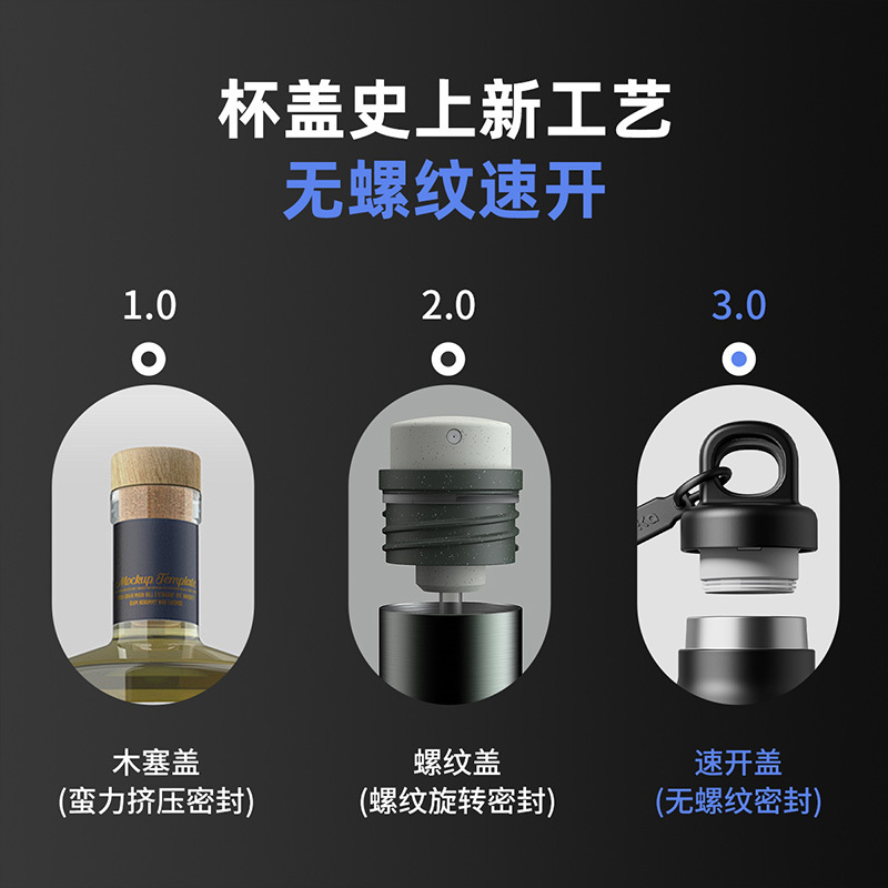 waka waka无螺纹速开保温杯316不锈钢男女运动健身便携水杯大容量杯子